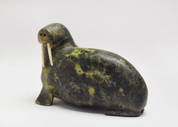 4. Osuitok Ipeelee, walrus, late 1950s, stone & caribou antler, 4.75 x ...